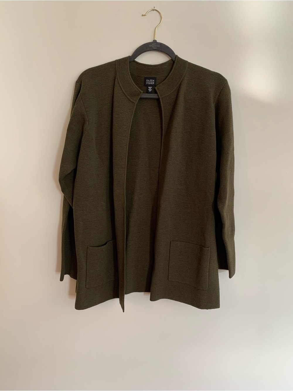 Eileen Fisher Olive Open-Front Knit Cardigan